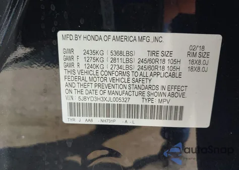 2018 Acura Mdx z USA, uszkodzony, nr VIN 5J8YD3H3XJL005327